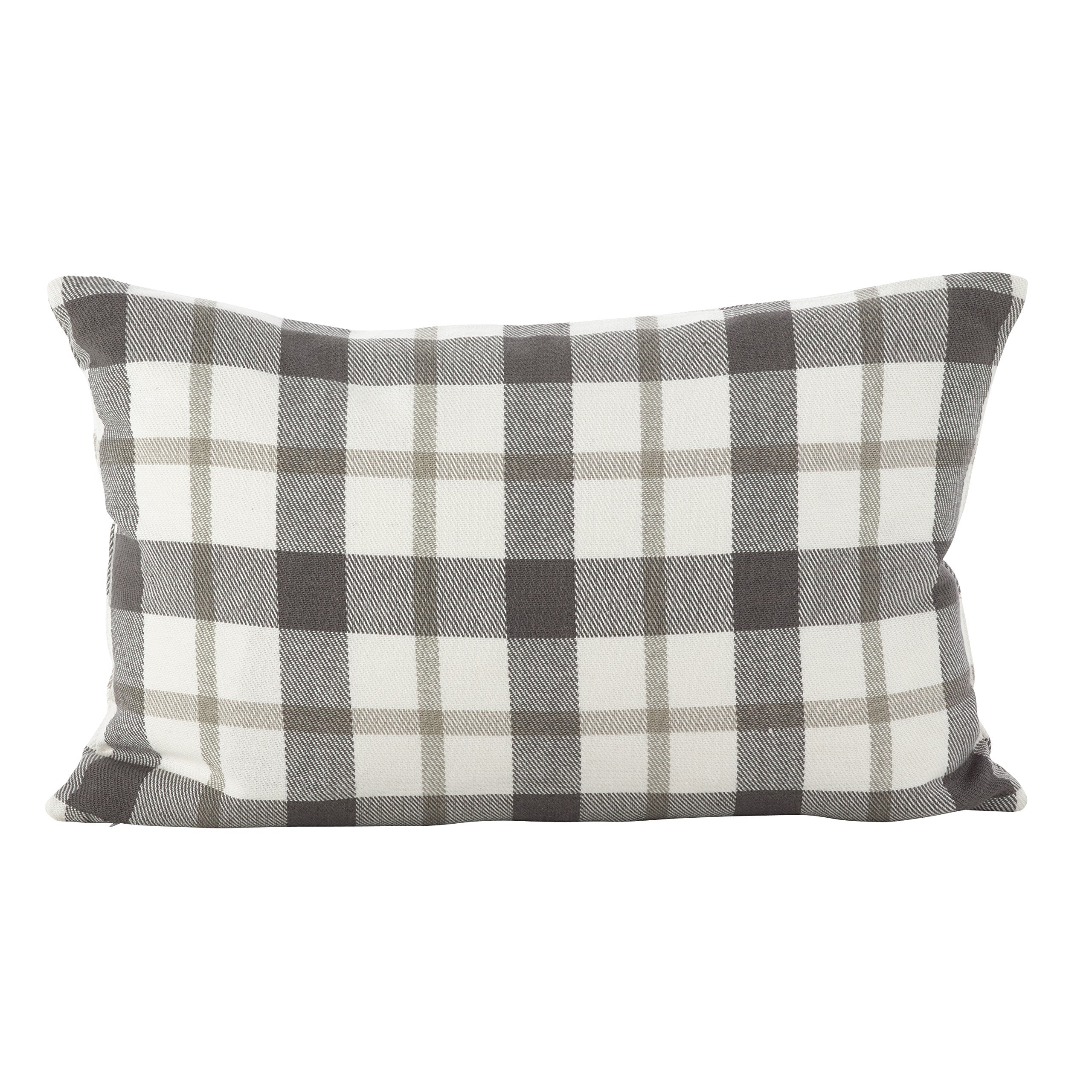 SARO LIFESTYLE Classic Plaid Pattern Cotton Down Filled Throw Pillow, 12 x 20, Grey