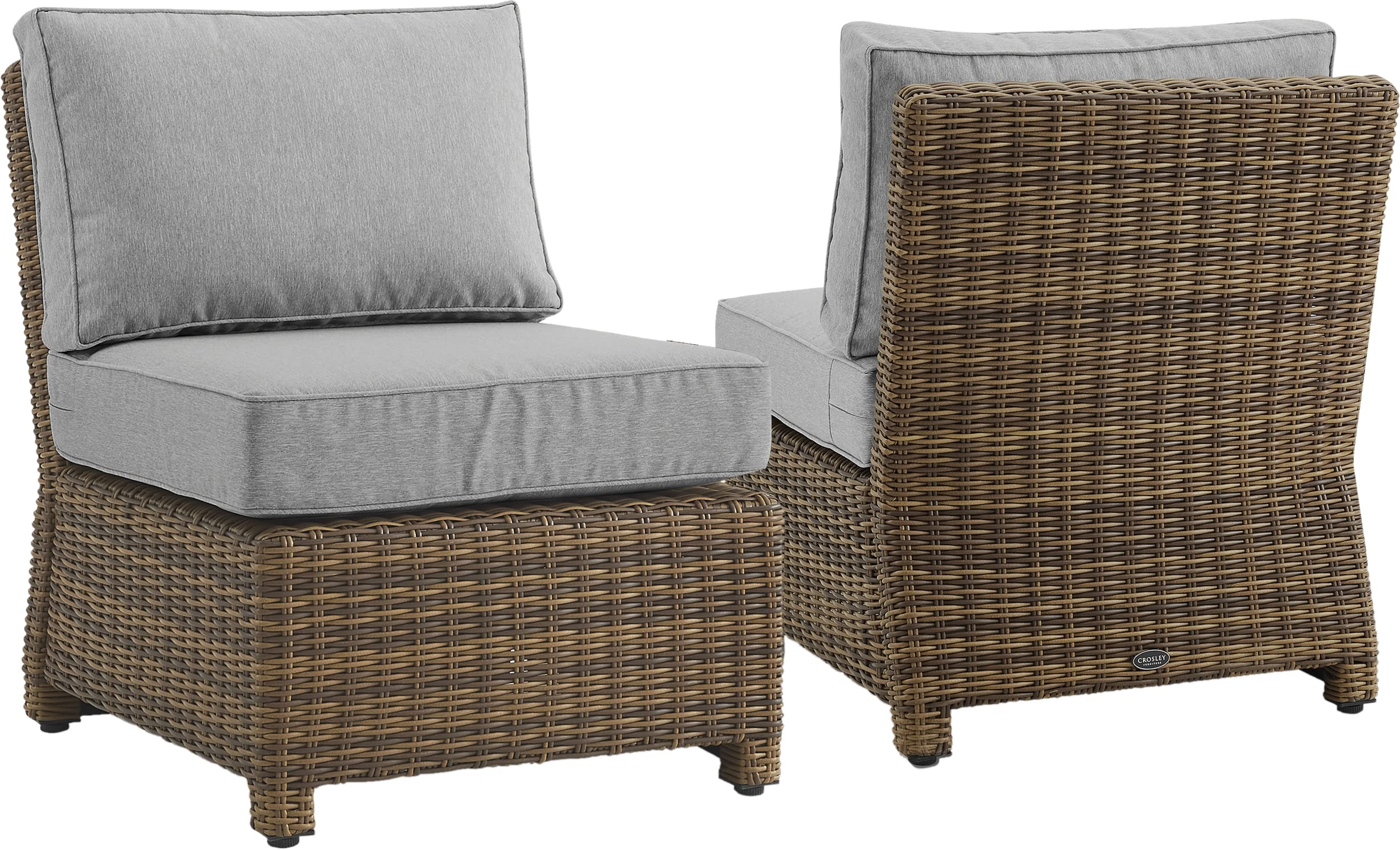 Crosley Furniture Bradenton 2-Piece Outdoor Chair Set, Wicker Patio Chairs for Conversation, Porch, Deck, Brown with Gray Cushio