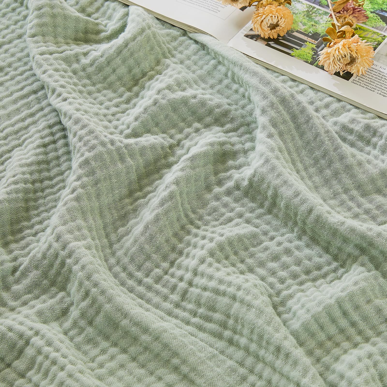 EMME Cotton Muslin Twin XL Blanket Breathable Gauze Soft Lightweight Blankets Adults Gifts for Women (Heather Sage Green, 66 x90