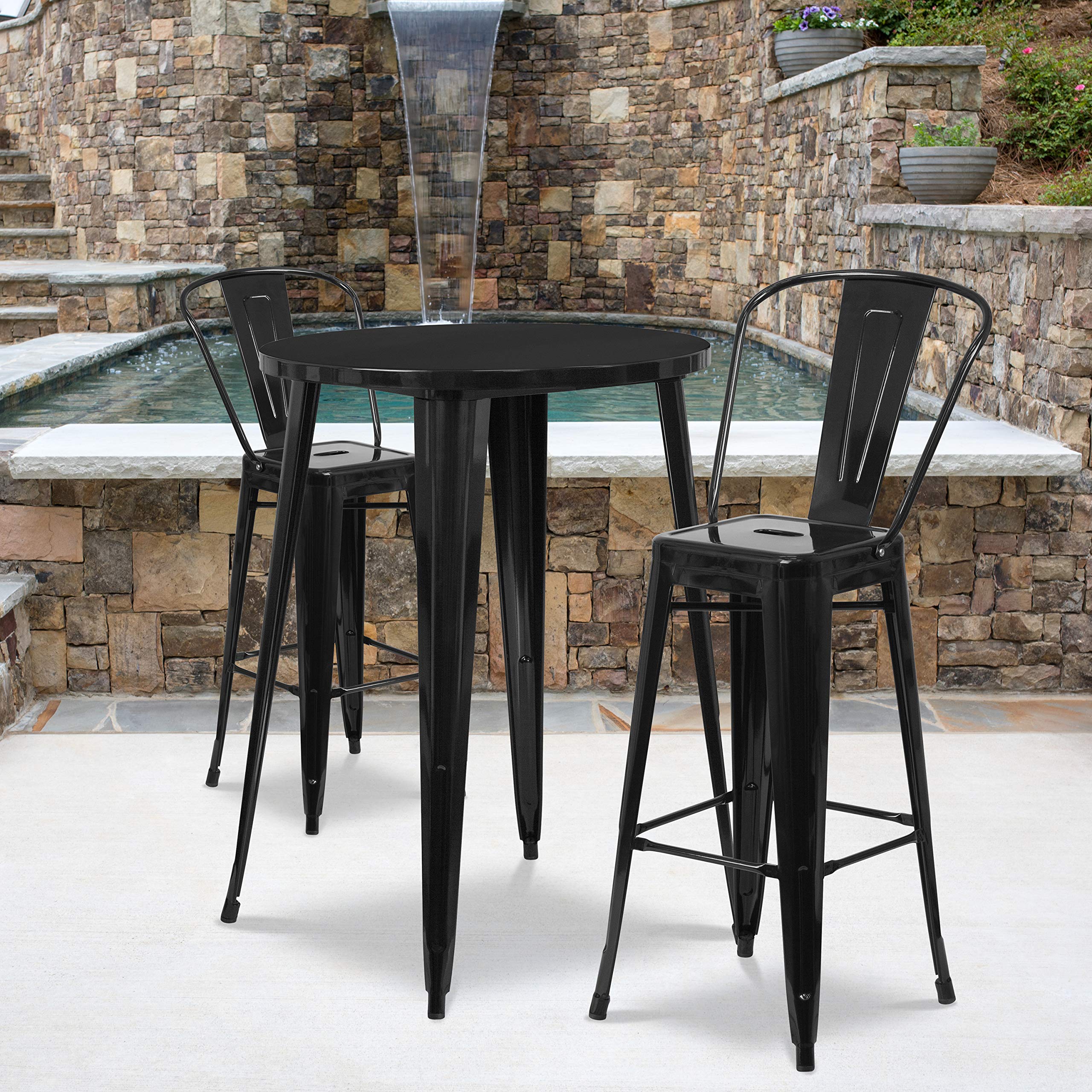 Flash Furniture Commercial Grade 30 Round Silver Metal Indoor-Outdoor Bar Table Set with 2 Cafe Stools