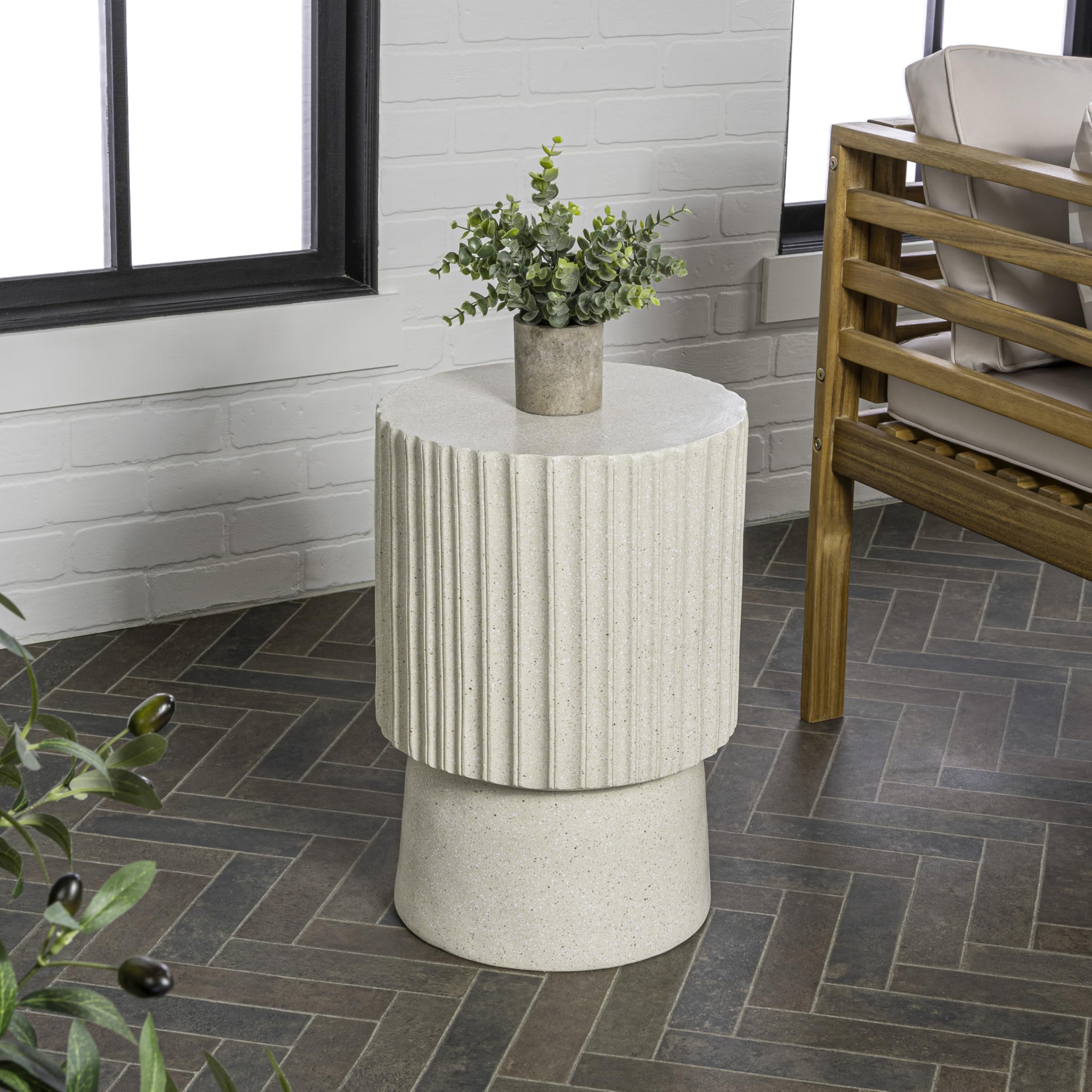 JONATHAN Y TBL1102B Louisa 19 Modern Art Deco Tambour Indoor/Outdoor Accent Table Art Deco, Minimalist, Contemporary, Bohemian, 