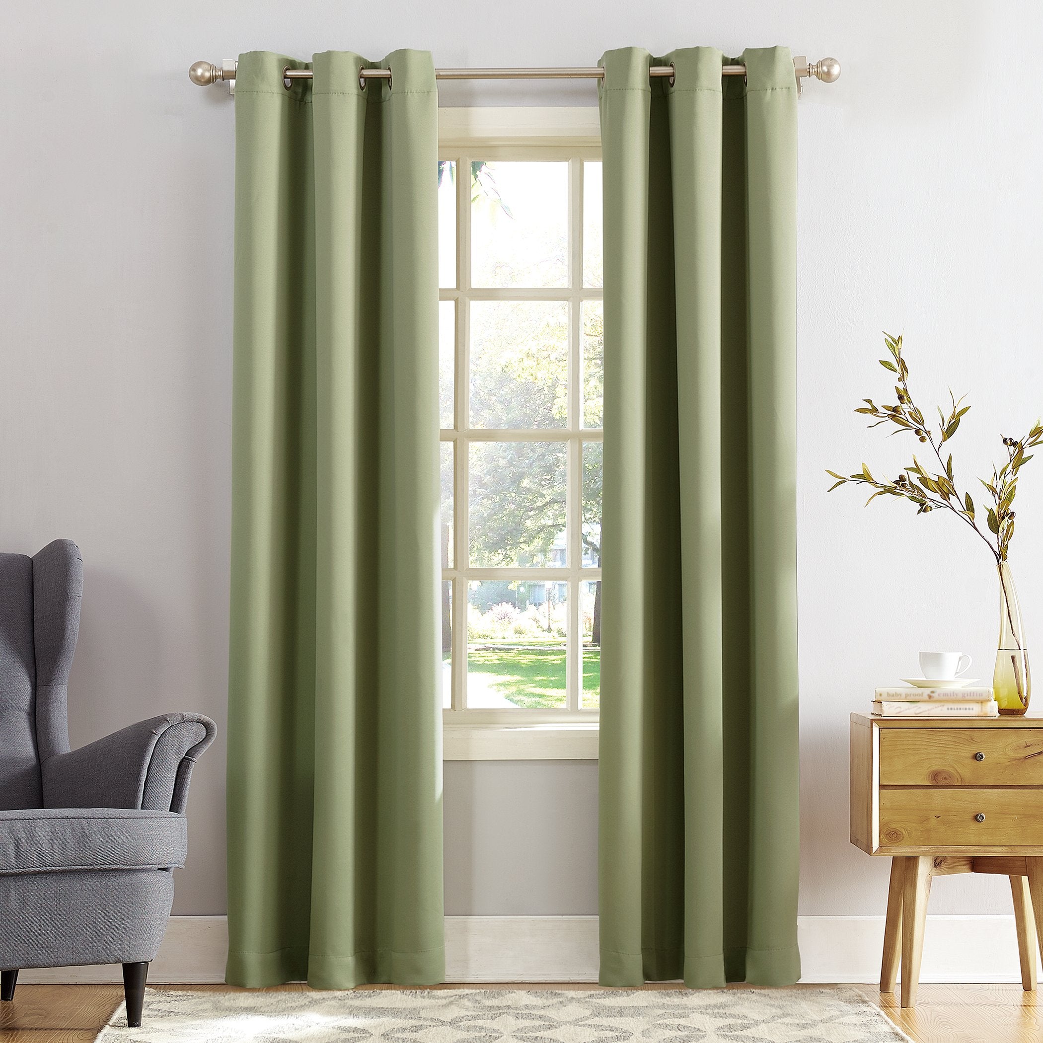 Sun Zero Easton Energy Saving Blackout Grommet Curtain Panel, 40 x 95, Sage Green