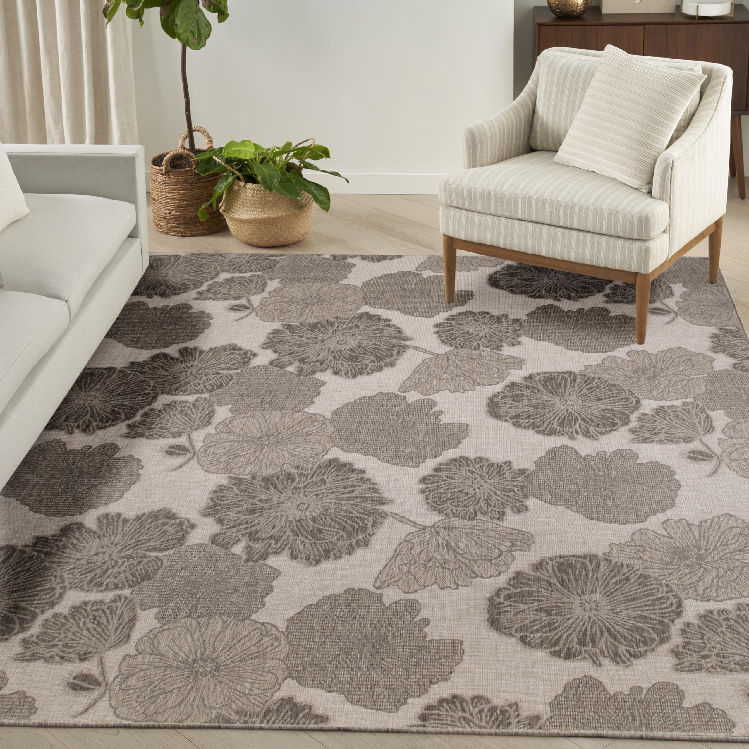 Nourison Garden Oasis Indoor/Outdoor Natural 9 x 12 Area Rug, Easy Cleaning, Non Shedding, Bed Room, Living Room, Dining Room,