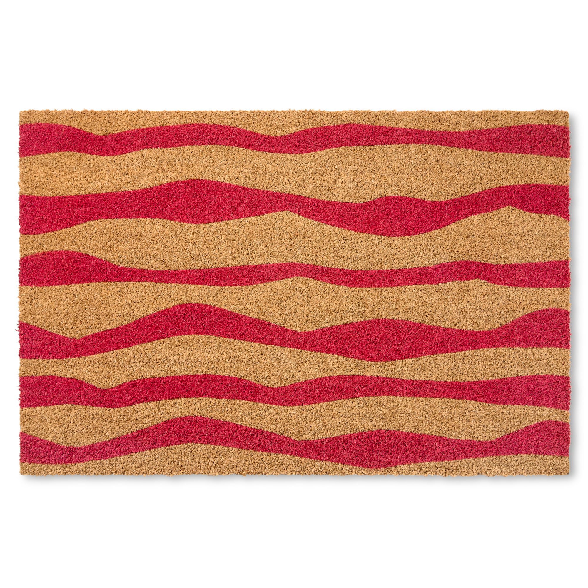 TOWN & COUNTRY TERRA Ravine Abstract Mountain Door Mat, Natural Coir, Heavyweight, Non-Slip Entryway Mat, Red, 18x30