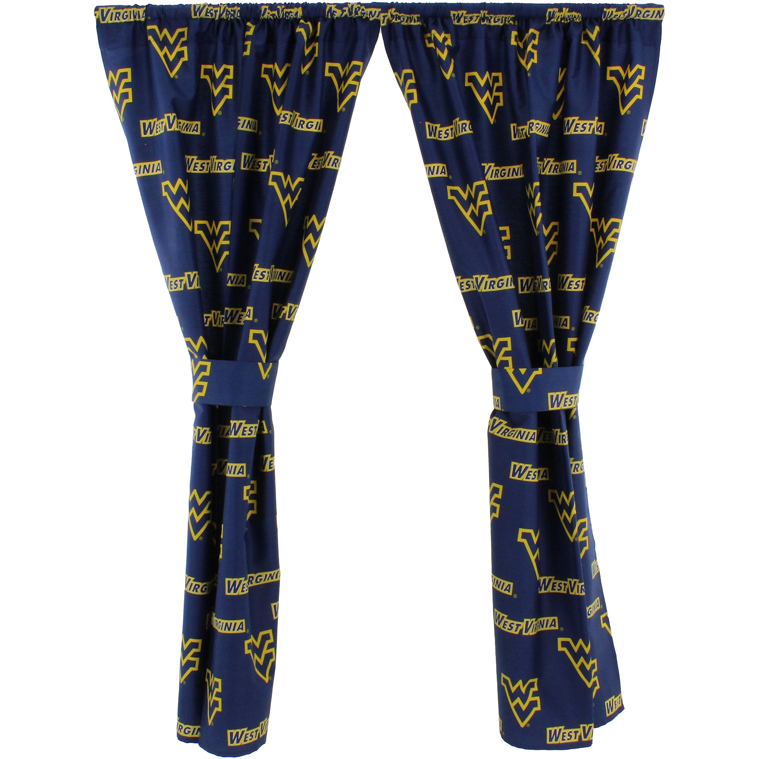 College Covers Everything Comfy West Virginia Mountaineers Curtain Panel Set, 2 Panels, 2 Matching Tie Backs, 42 inches Wide by 