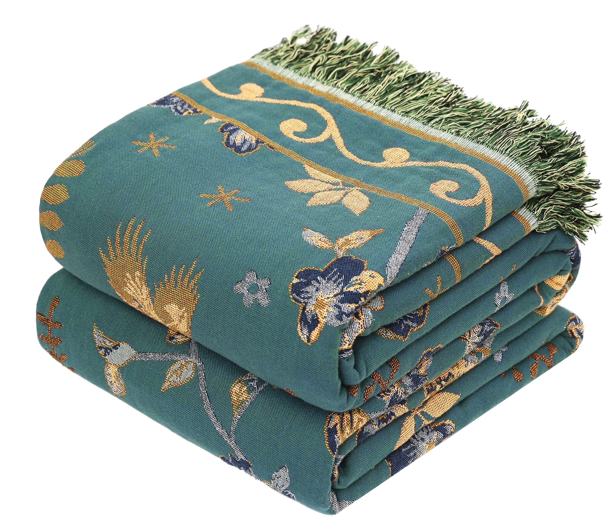VANJOROY Boho Large Throw Blanket for Bed Couch, 100% Organic Cotton Ultra Soft Throw-Floral Bird Farmhouse Decor Fall Blanket f