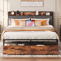 LIKIMIO Queen Bed Frame, Storage Headboard with Charging Station, Platform Bed with Drawers, No Box Spring Needed, Easy Assembly