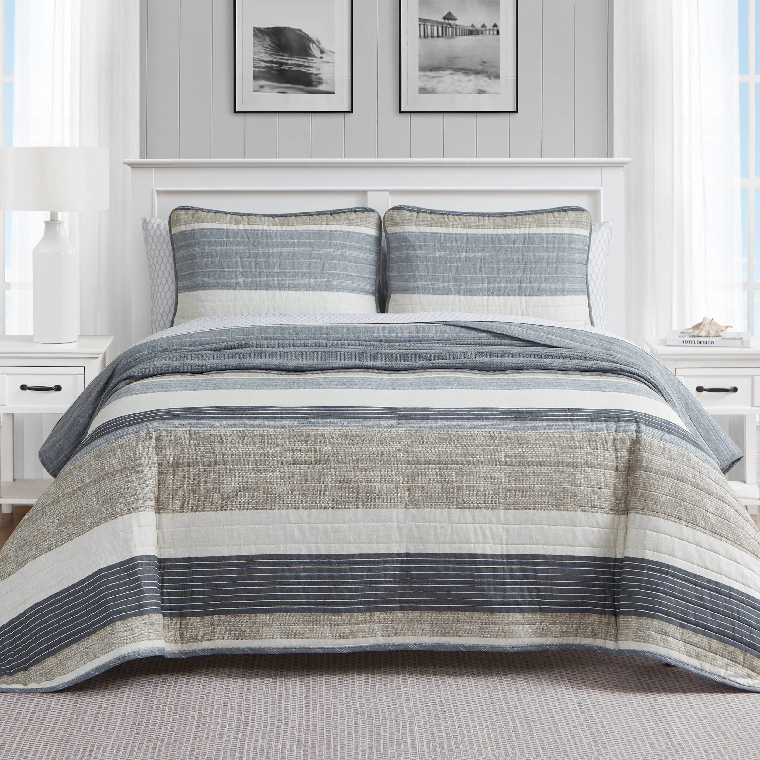 Nautica- Twin Quilt Set, Cotton Reversible Bedding Set, Dorm Room Essentials (Ridgeport Beige, Twin)