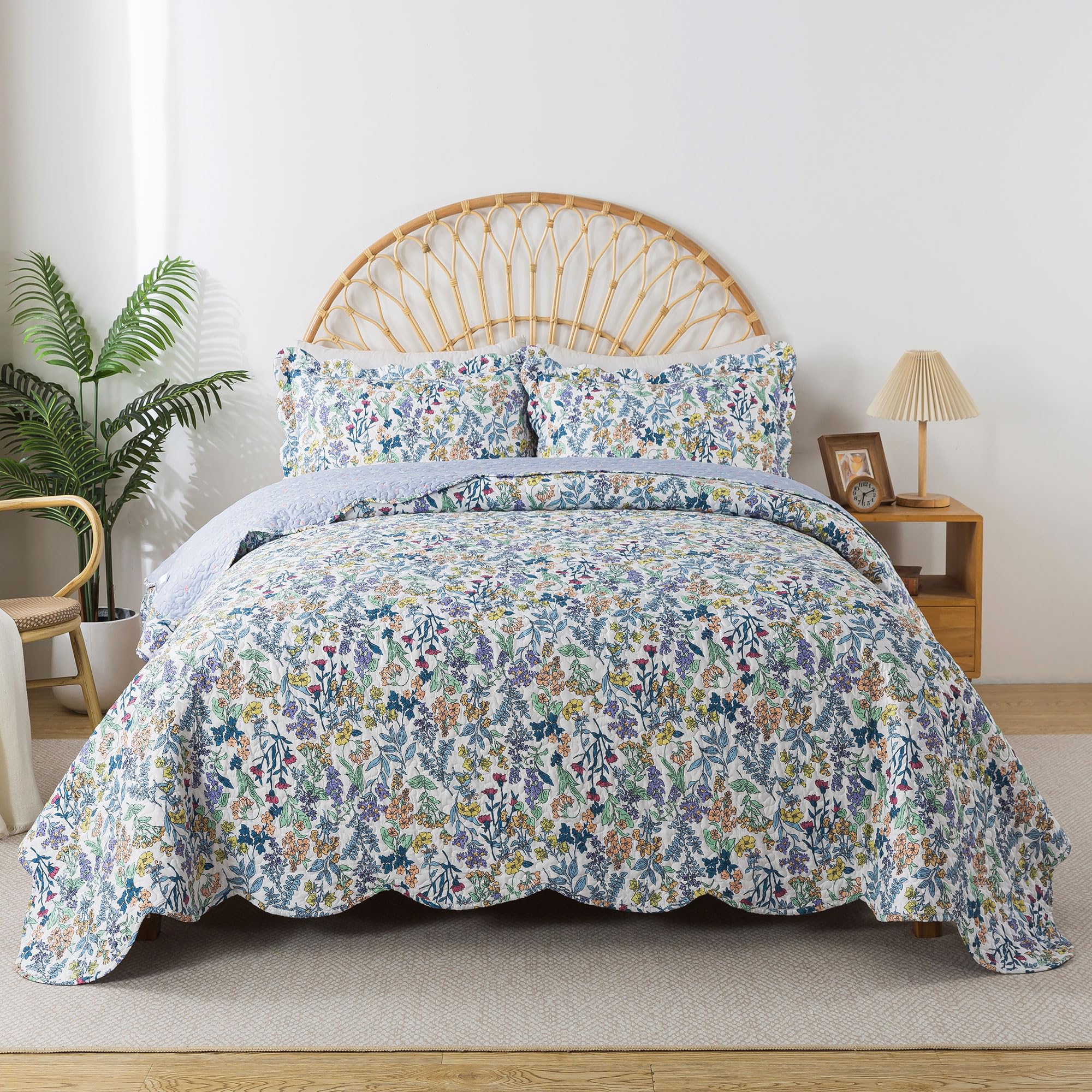 HoneiLife King Quilt Bedding Set - Floral Quilt Sets 3-Piece,Wildflower Bedspreads for King Bed, Microfiber Coverlets Botanical 