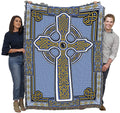 Pure Country Weavers Celtic Knots Cross Blanket - Blue - Gift Tapestry Throw Woven from Cotton - Made in The USA (72x54)