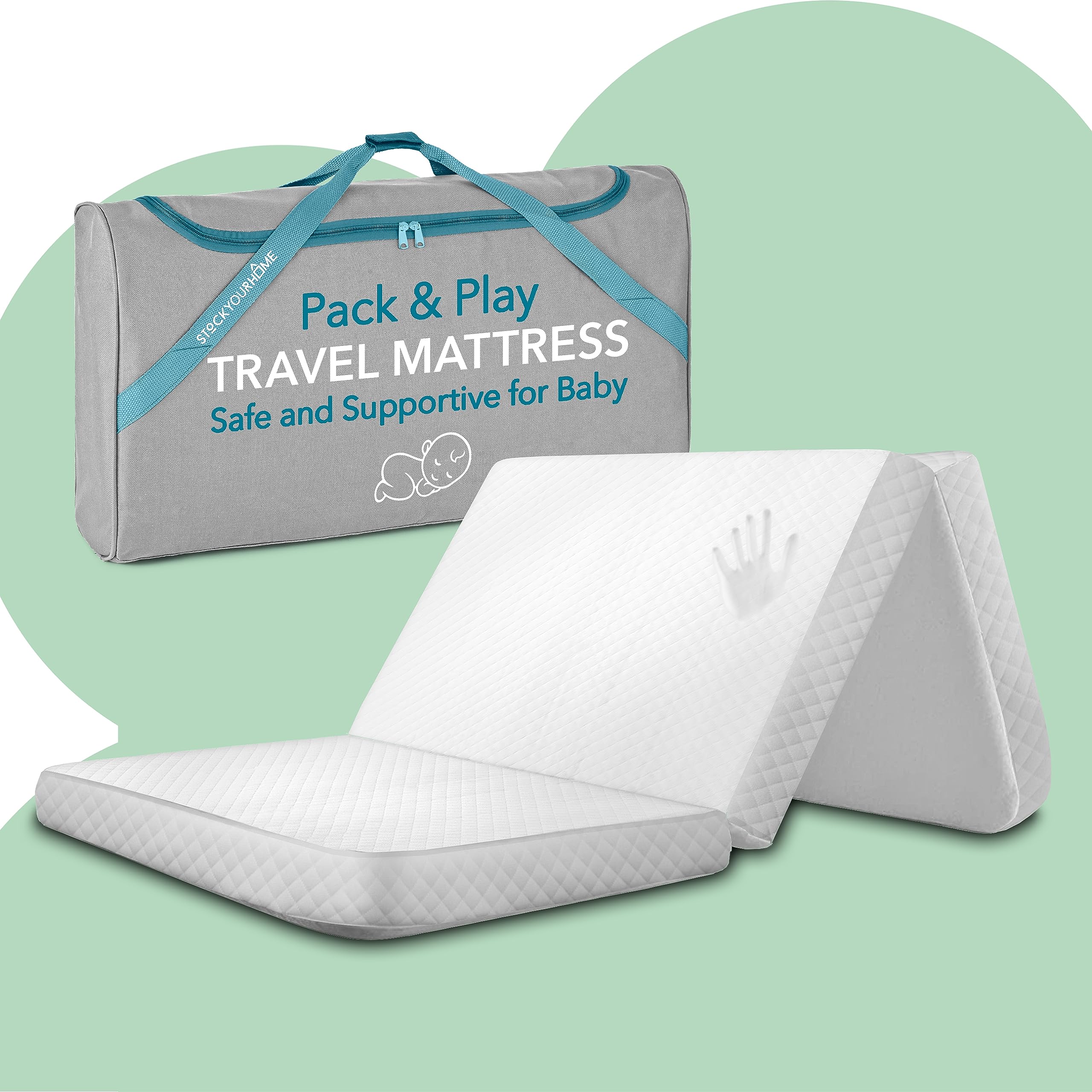 Foldable Travel Pack n Play Mattress Pad with Bag, Waterproof Portable Mini Crib Mattresses, Baby Bed Playpen Memory Foam Topper