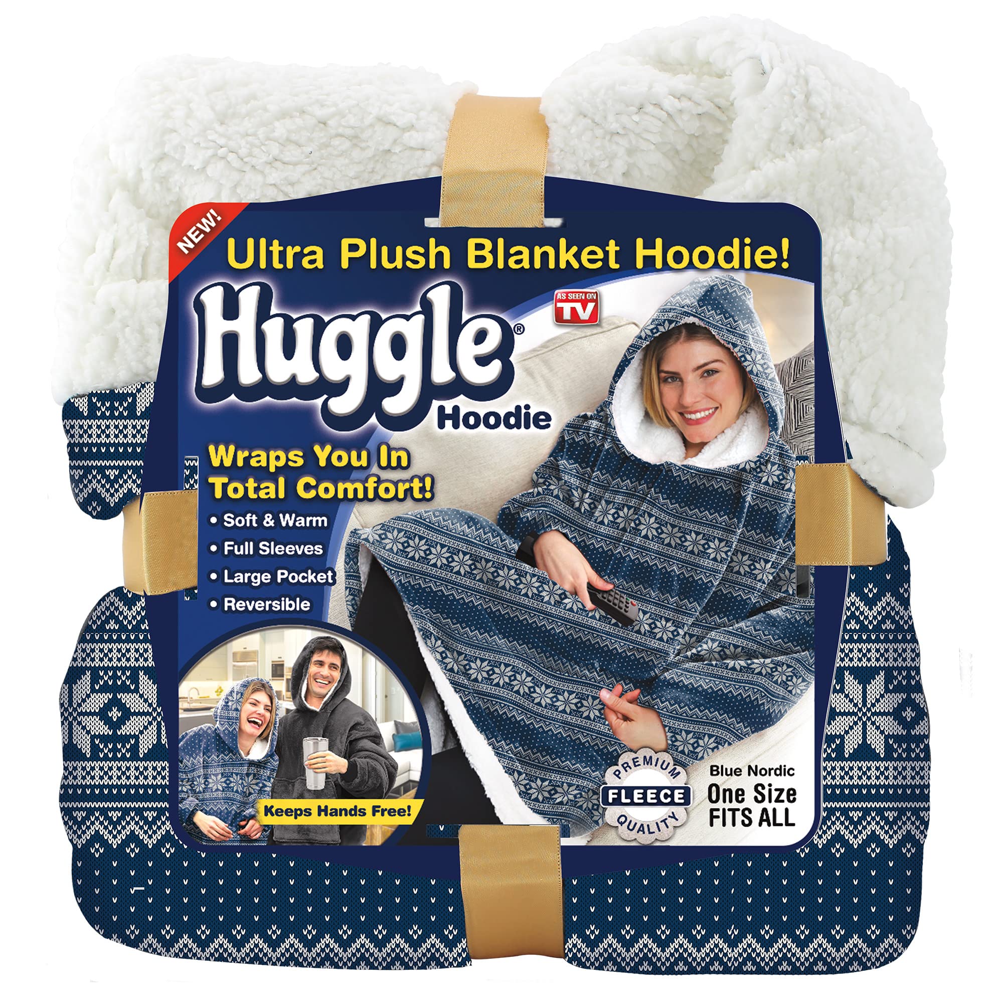 Ontel Huggle Hoodie Oversized Wearable Blanket Hoodie for Men & Women - Machine-Washable Soft Fleece Sweatshirt with Giant Hood 