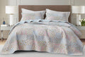 Chezmoi Collection Holly 3-Piece Printed Patchwork Cotton Quilt Set - Flower Floral Candy Stripe Polka Dots - Stone Washed Light