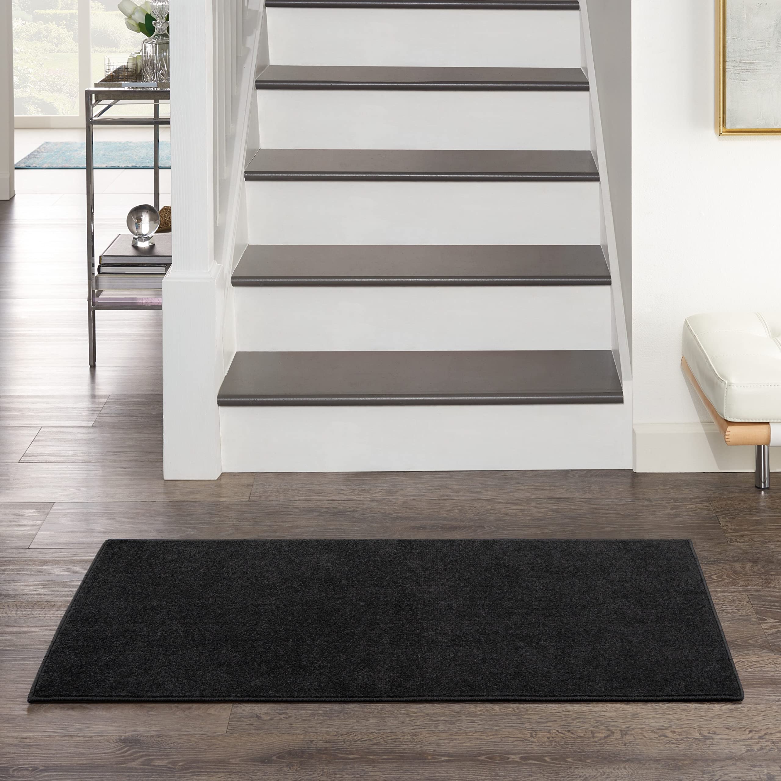 Nourison Essentials Indoor/Outdoor Black 2 x 4 Area Rug, Easy Cleaning, Non Shedding, Bed Room, Living Room, Dining Room, Back