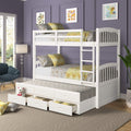 Harper&Bright Designs Twin Over Twin Bunk Bed with Safety Rail, Ladder, White Twin Trundle Bed with 3 Drawers for Kids, Teens Be