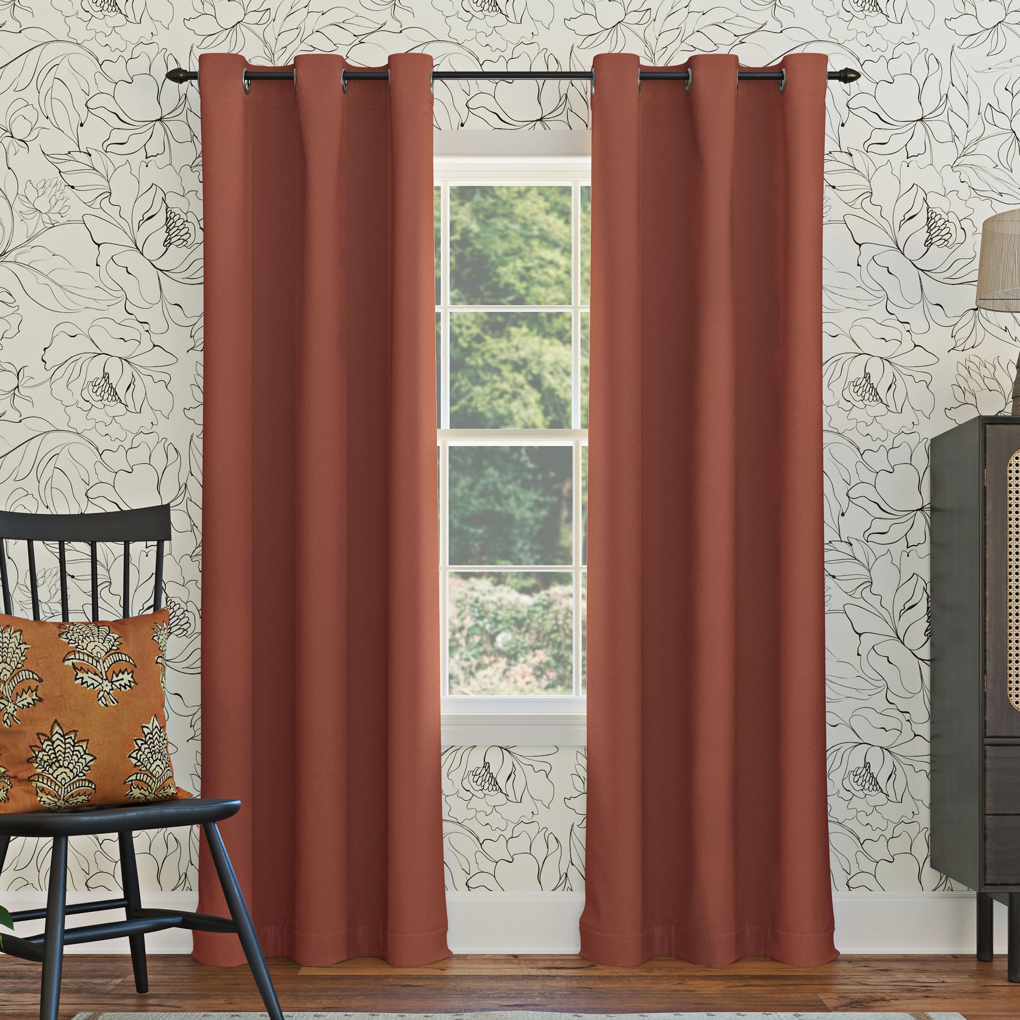 Sun Zero Easton Energy Saving Blackout Grommet Curtain Panel, 40 x 63, Terracotta Orange
