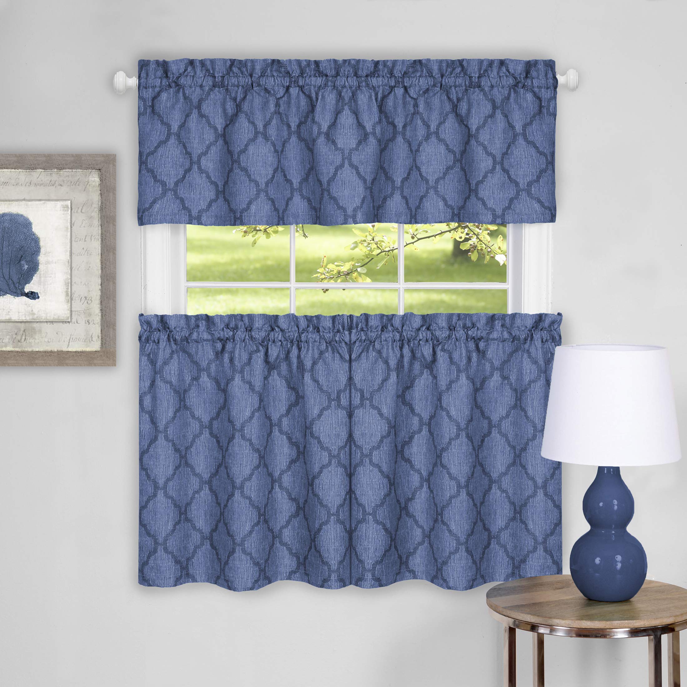 Achim Home Furnishings Colby Tier and Valance Set 58 x 36/58 x 14 - Blue