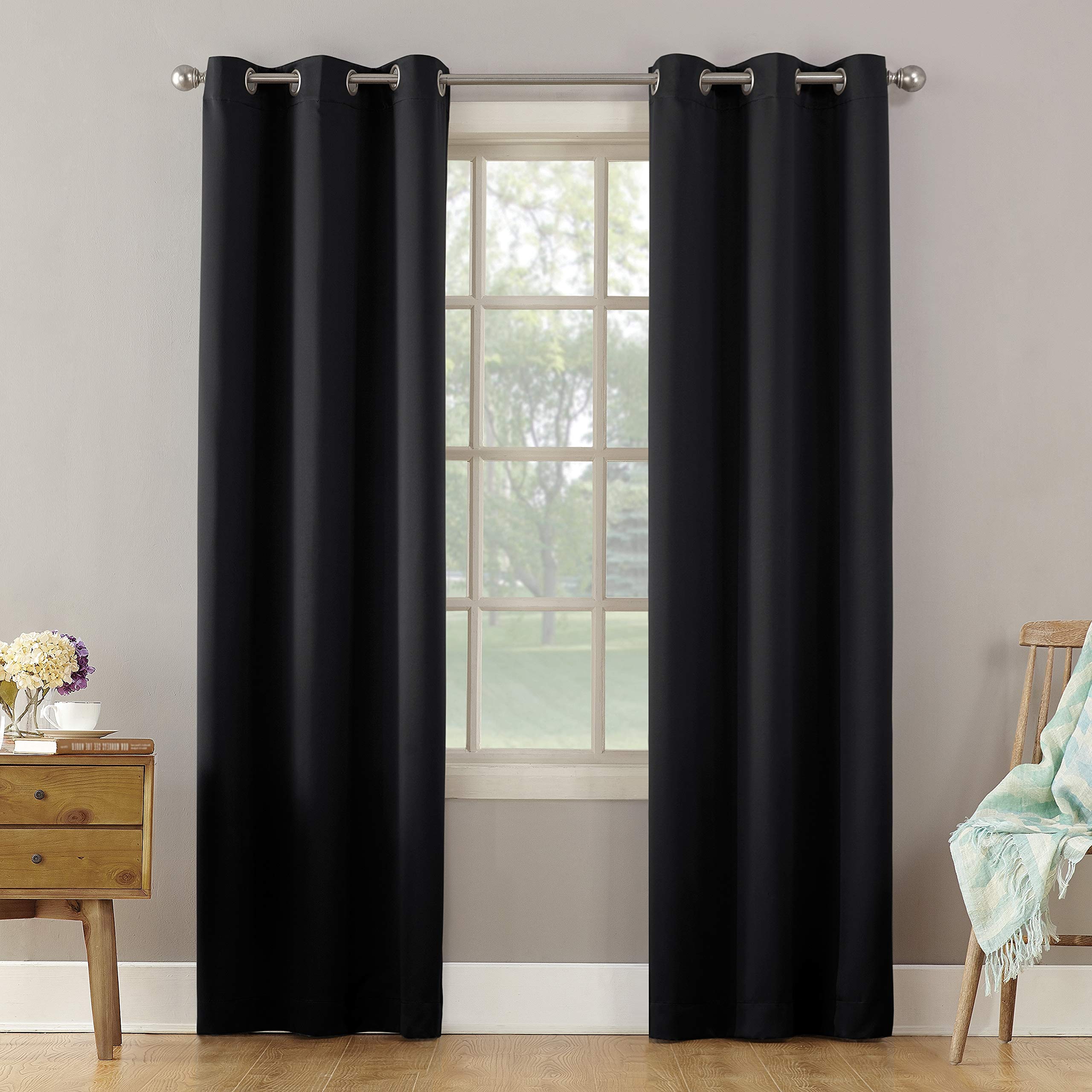 Sun Zero Becca Energy Efficient Grommet Curtain Panel, 40 x 95, Black