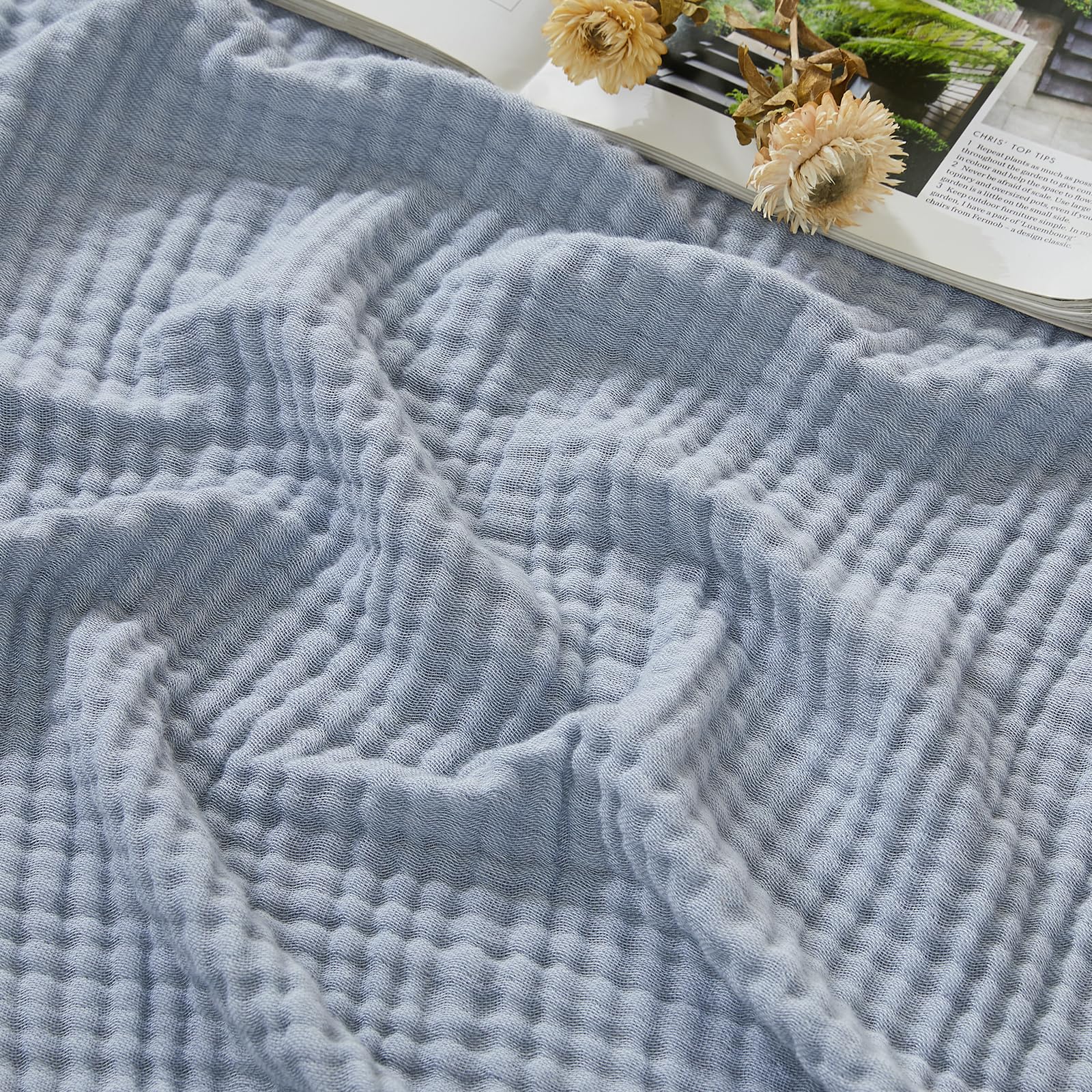 EMME Cotton Muslin Twin XL Blanket Breathable Gauze Soft Lightweight Blankets Adults Gifts for Women (Heather Dusty Blue, 66 x90