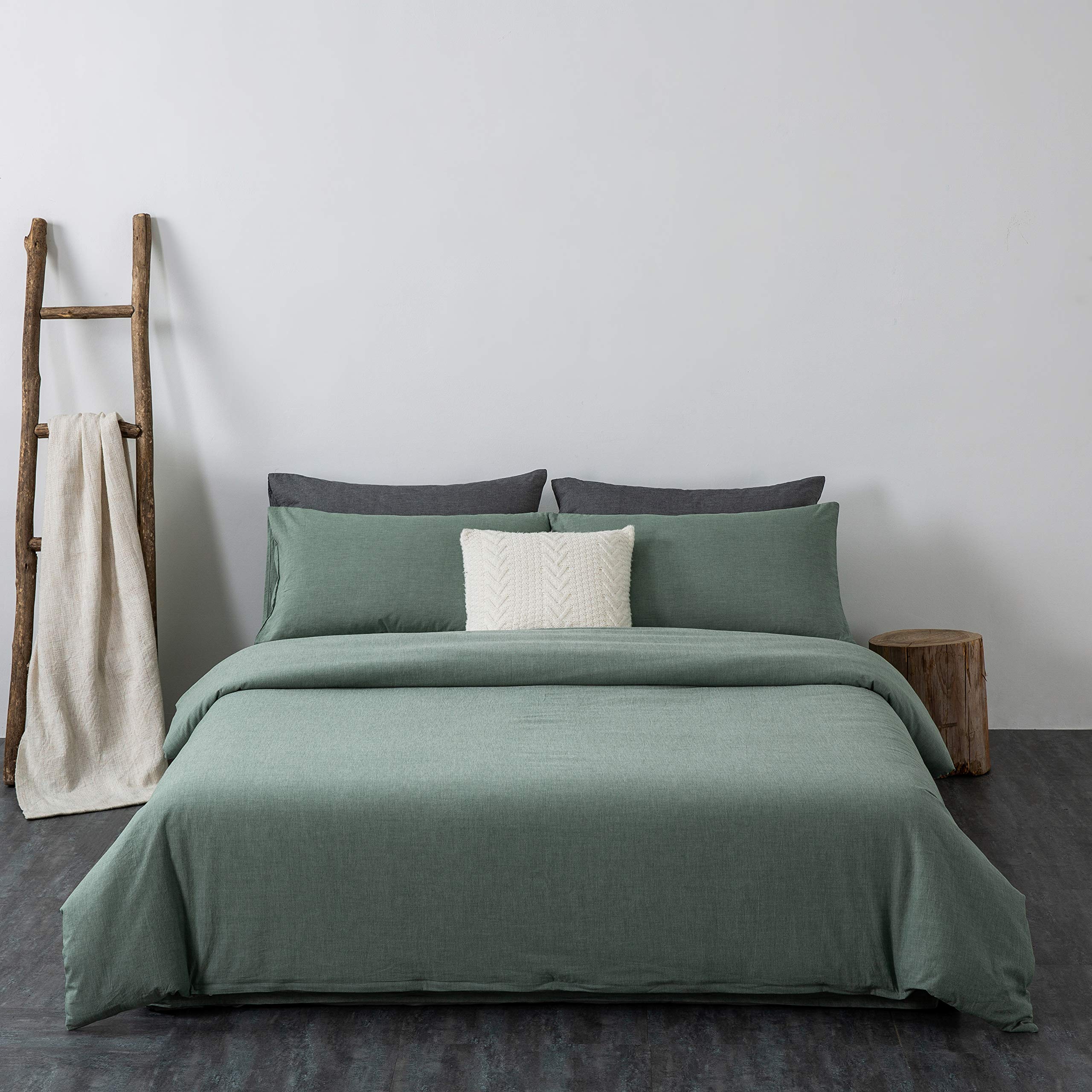 F.Y.Dreams 100% Washed Cotton Duvet Cover for Weighted Blanket 48x72 inches with 8 Ties, Zipper on Long Side/Grass Green/Just Du