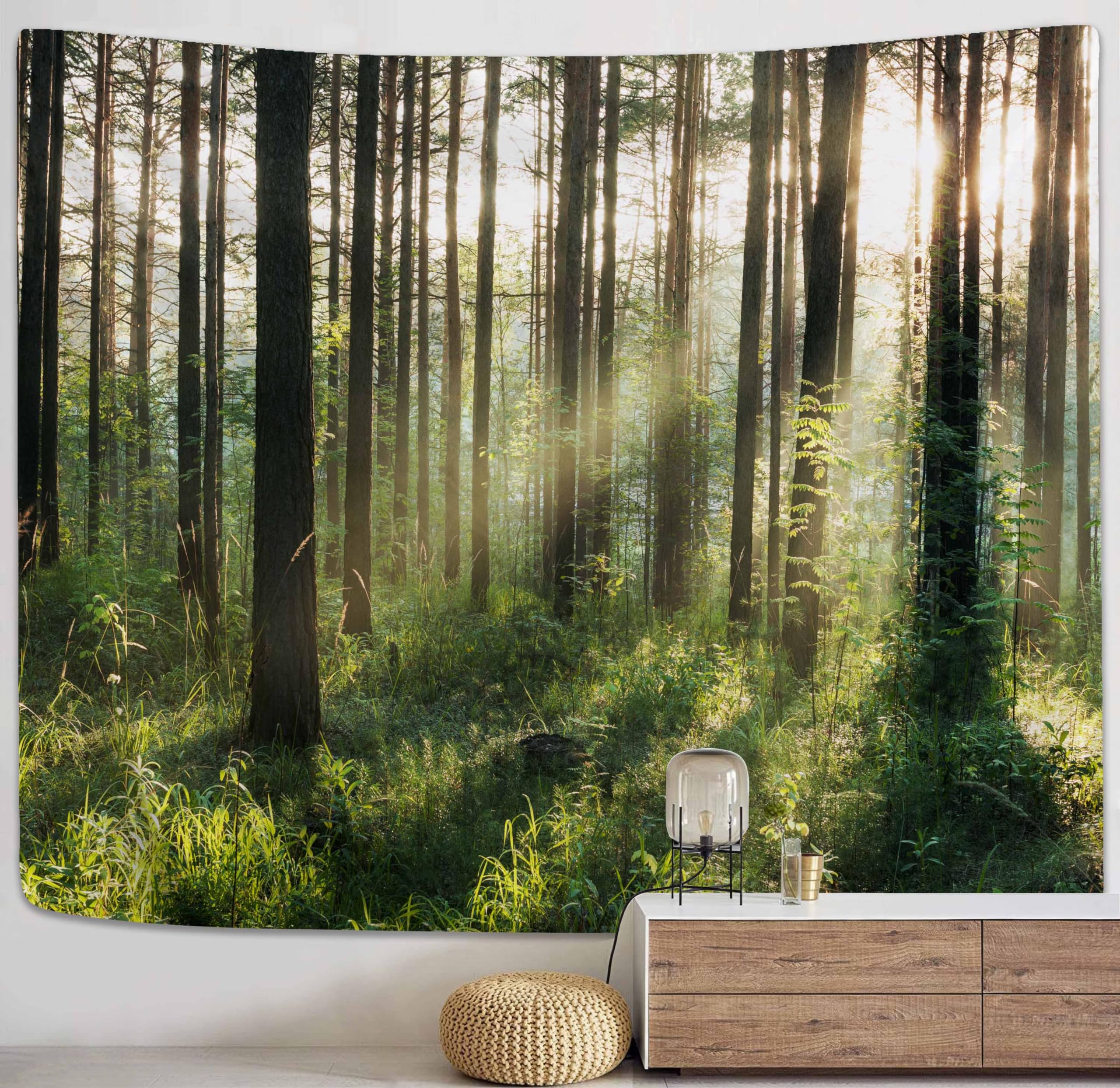 PROCIDA Forest Tree Tapestry Nature Landscape Tapestry Sunshine Through Tree Tapestries Wall Hanging Green Fresh Woodland Scener