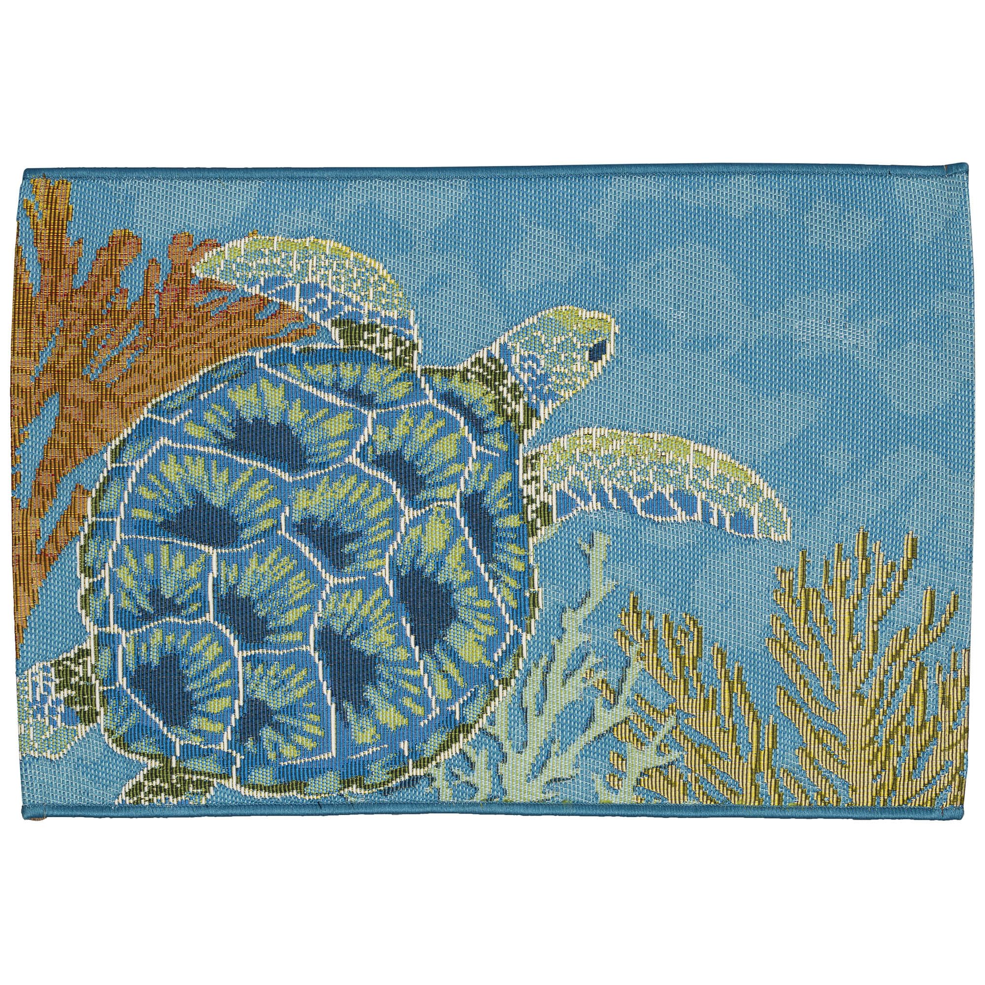 Liora Manne Esencia Machine Washable Non-Slip Low Profile Indoor/Outdoor Mat-Transitional, Coastal, Turtle, Whimsical, Seaturtle