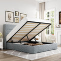 Allewie Queen Size Lift Up Storage Bed, Modern Wingback Headboard, No Box Spring Needed, Hydraulic Storage, Grey Blue