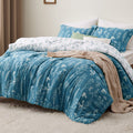 Bedsure California King Comforter Set - Teal Blue Bed Set, 3 Pieces Cute Floral Bedding, 1 Soft Reversible Botanical Flowers Com