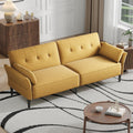 COPIAE 89    Futon Sofa Bed, Linen Comfy Futon Couch Bed with 2 Square Pillows, Convertible Sleeper Sofa with Adjustable Backres