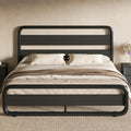 SHA CERLIN Full Size Metal Bed Frame with Wooden Headboard and Footboard, Heavy Duty Oval-Shaped Platform Bed Frame with 10 Unde