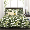 Lush Decor Full Queen-Green Tropical Paradise Quilt-Leaf Palm Rainforest Reversible 5 Piece Bedding Set