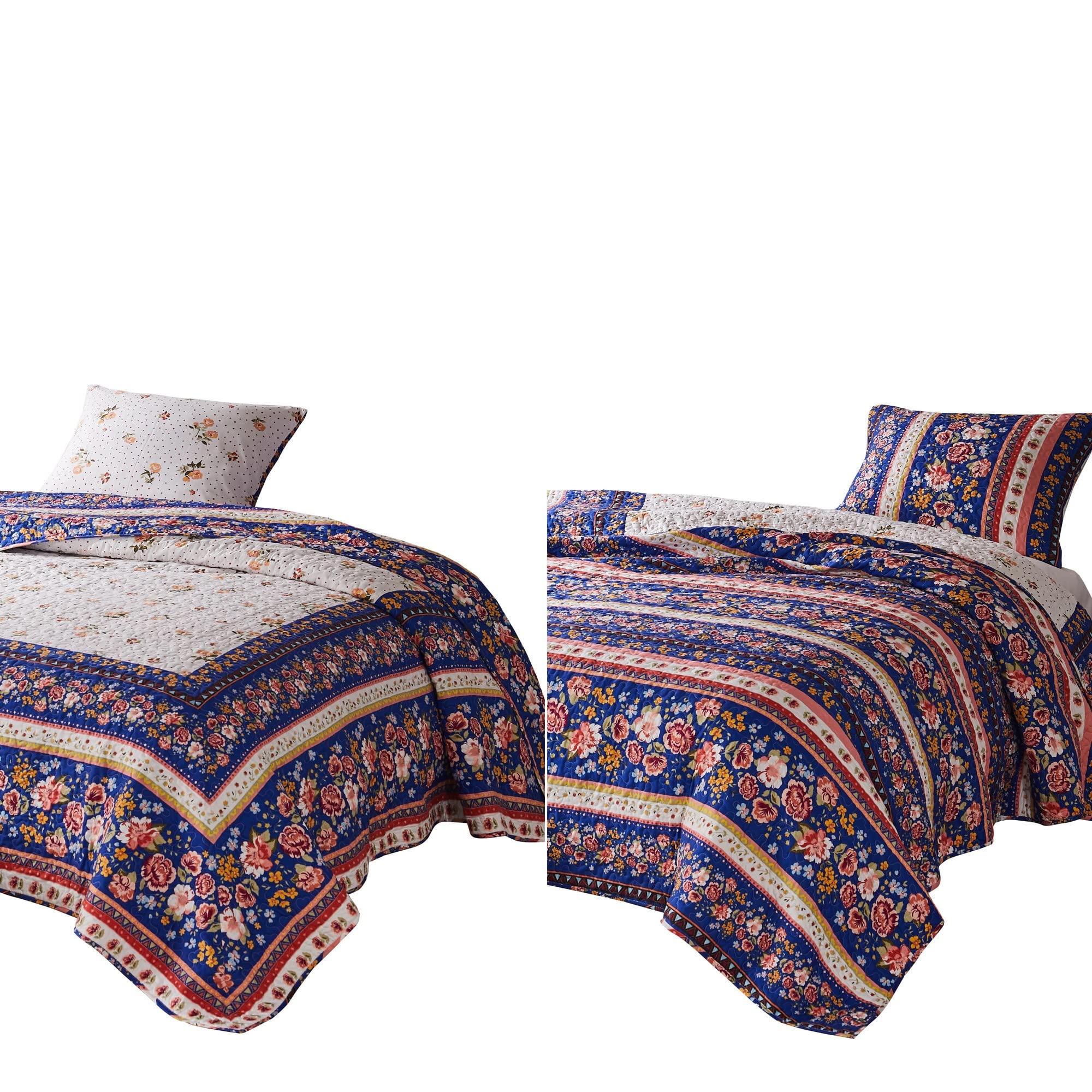 Benjara Loir 2 Piece Twin Quilt Set with Floral Print