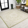 JONATHAN Y Medallion Weave Indoor Outdoor Square Area Rug 5X5 Green/Cream, Sinjuri Textured for Backyard, Patio, Porch, Easy-Cle