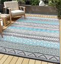 COZYLOOM Outdoor Rug Carpet Waterproof 8x10 ft Reversible Patio Rug Boho Print Camping Rug Plastic Straw Rug Geometric Rv Mat fo