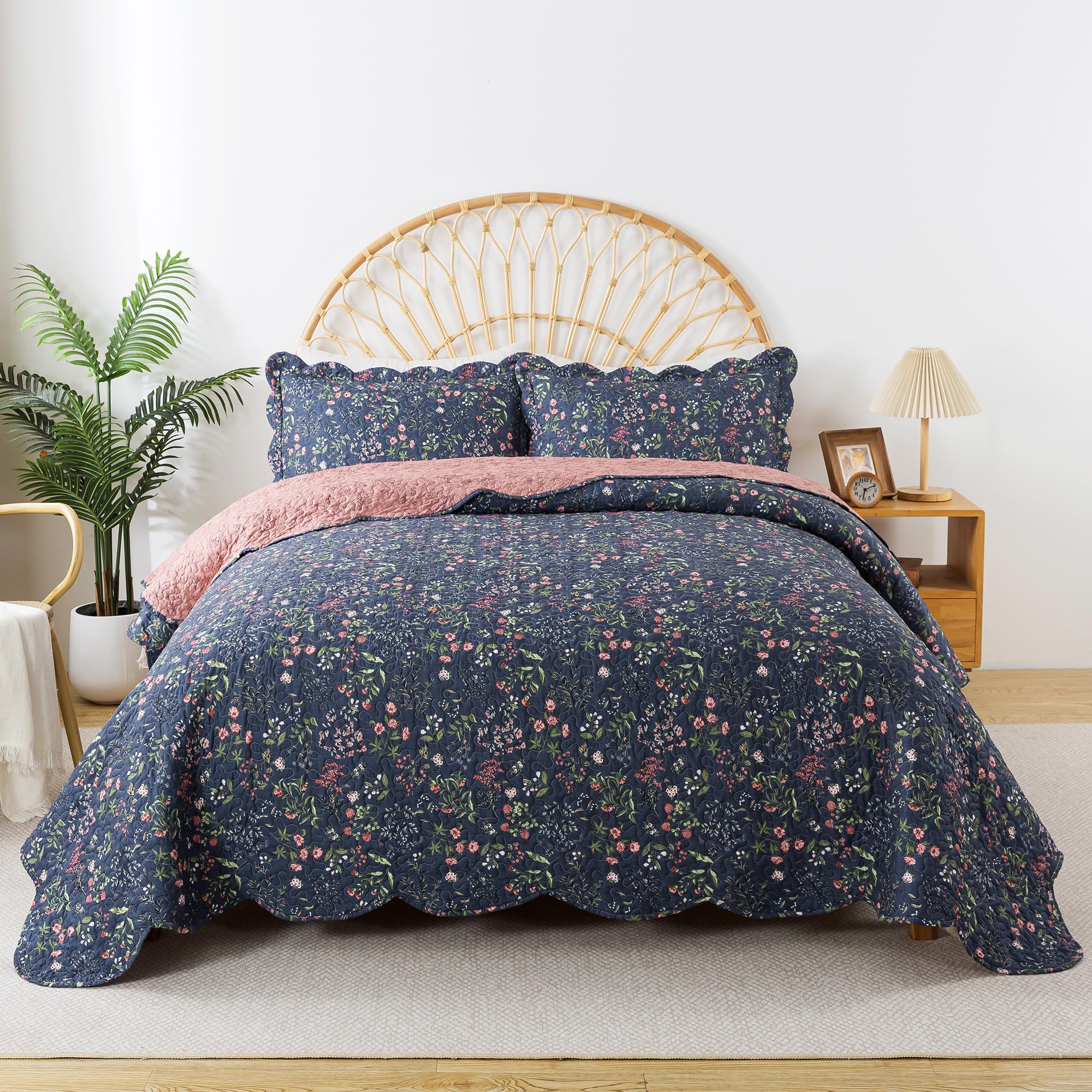 HoneiLife Quilt Sets King Size - Floral Quilts for King Bed, 3-Piece Microfiber Coverlets,Lightweight Bed Cover King Quilt Beddi