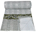 V Vedant Designs Twin Size Hand Block Print Kantha Quilt Throw Indian Handmade Bedding Bedspread Quilt