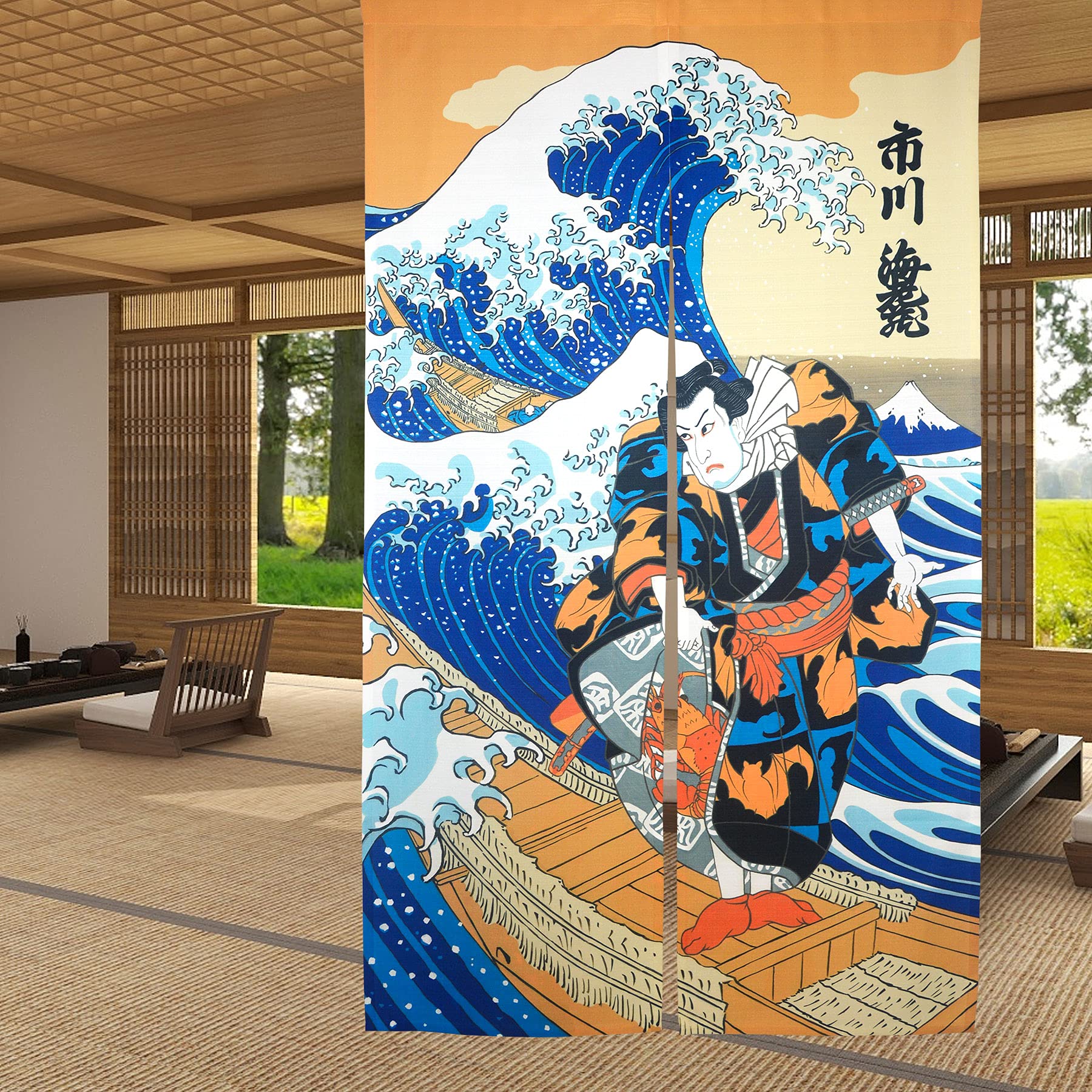 LIGICKY Noren Japanese Style Doorway Curtain Ukiyoe Hokusai The Great Wave Off Kanagawa Door Tapestry Room Divider Curtains, 33.