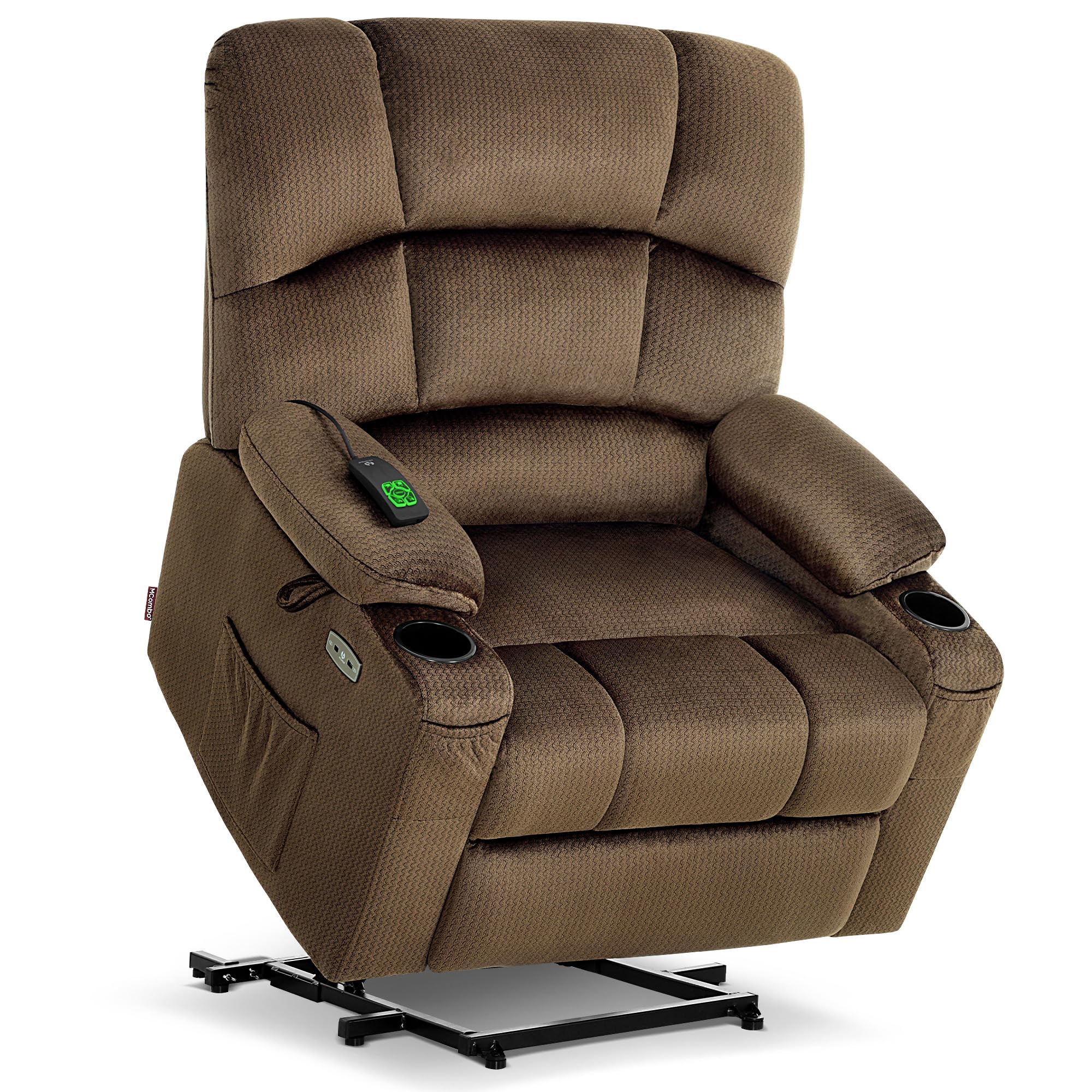 MCombo Medium-Wide Lay Flat Dual Motor Power Lift Recliner Chair Sofa with Massage and Heat for Elderly People, Infinite Positio