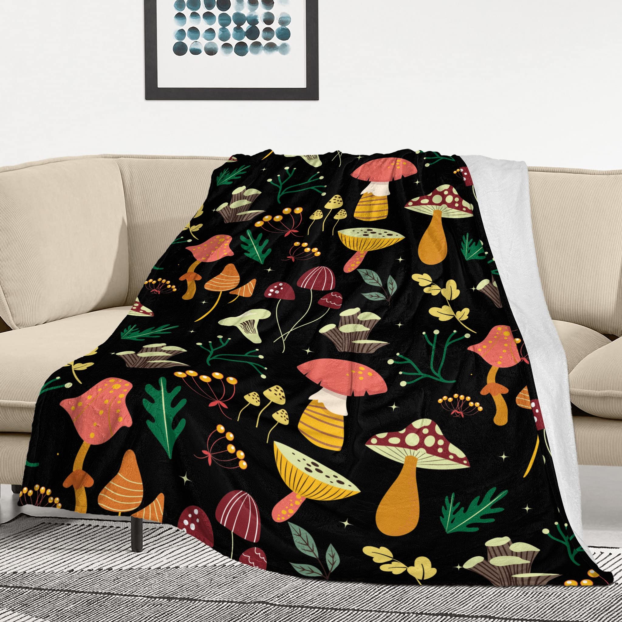 Mushroom Blanket Soft Flannel Fleece Lightweight Mushrooms Throw Blanket for Kids Boys Girls All Season Plant Blankets for Sofa 