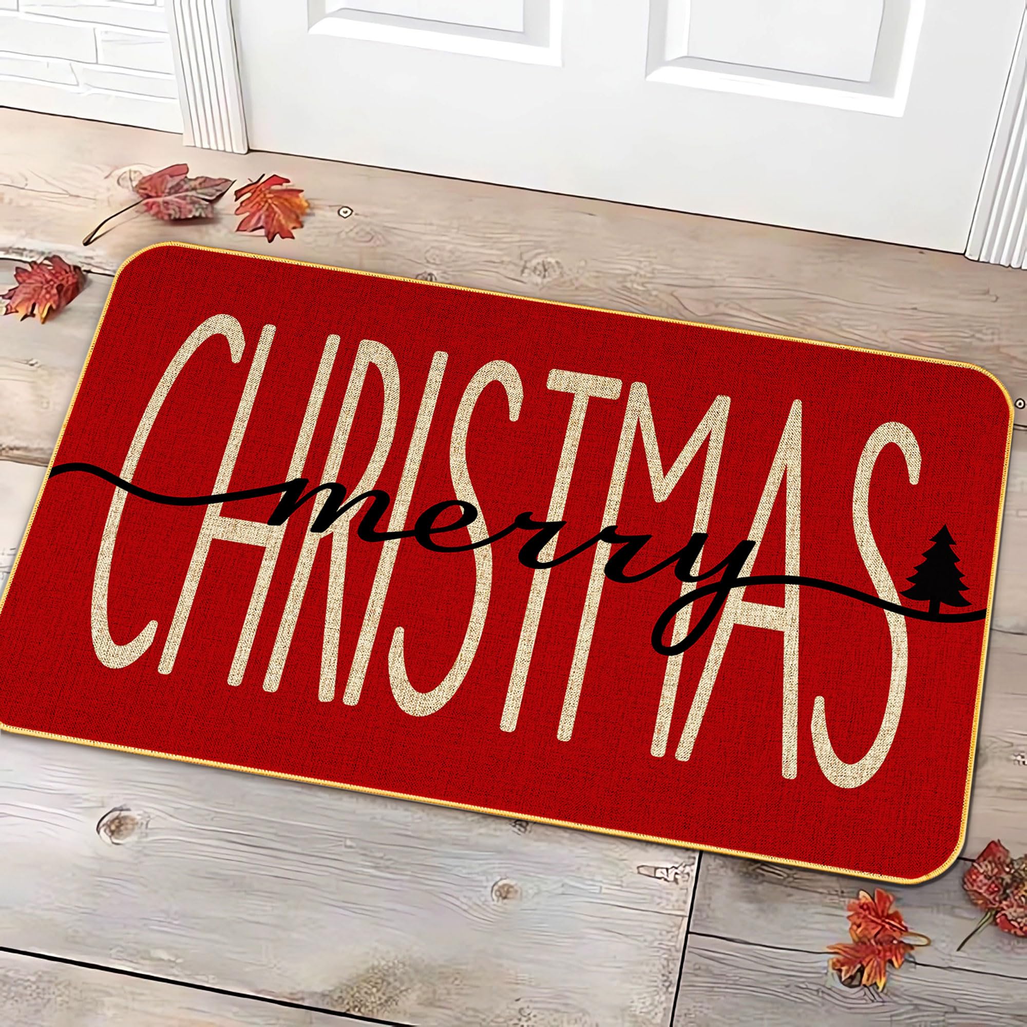 KORVITA Christmas Door Mat Merry Christmas Floor Mat Porch Decoration Mat Christmas Decoration Winter Anti-Slip Outdoor Indoor L