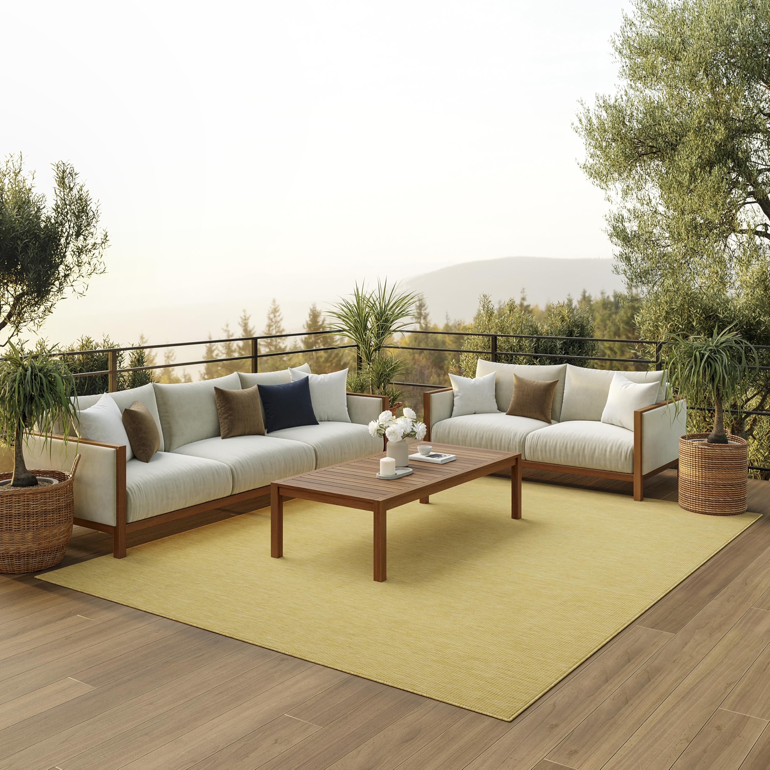 Nourison Positano Indoor/Outdoor Yellow 10 x 14 Area Rug, Easy Cleaning, Non Shedding, Bed Room, Living Room, Dining Room, Bac