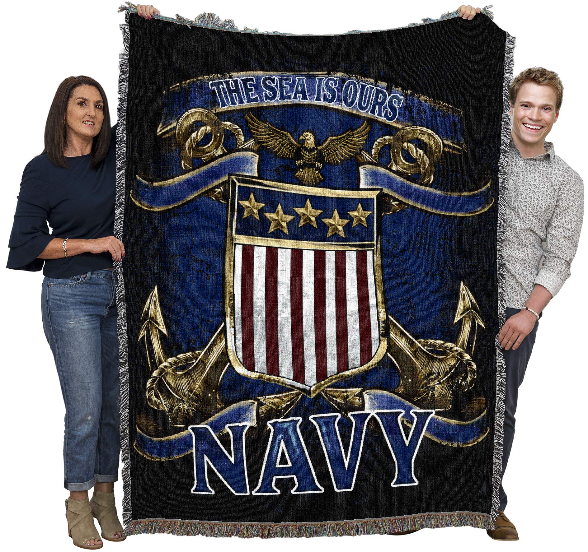 Pure Country Weavers PCW - US Navy - The Sea Is Ours 3 Blanket - Gift Military Tapestry Throw Woven from Cotton - Made in The US