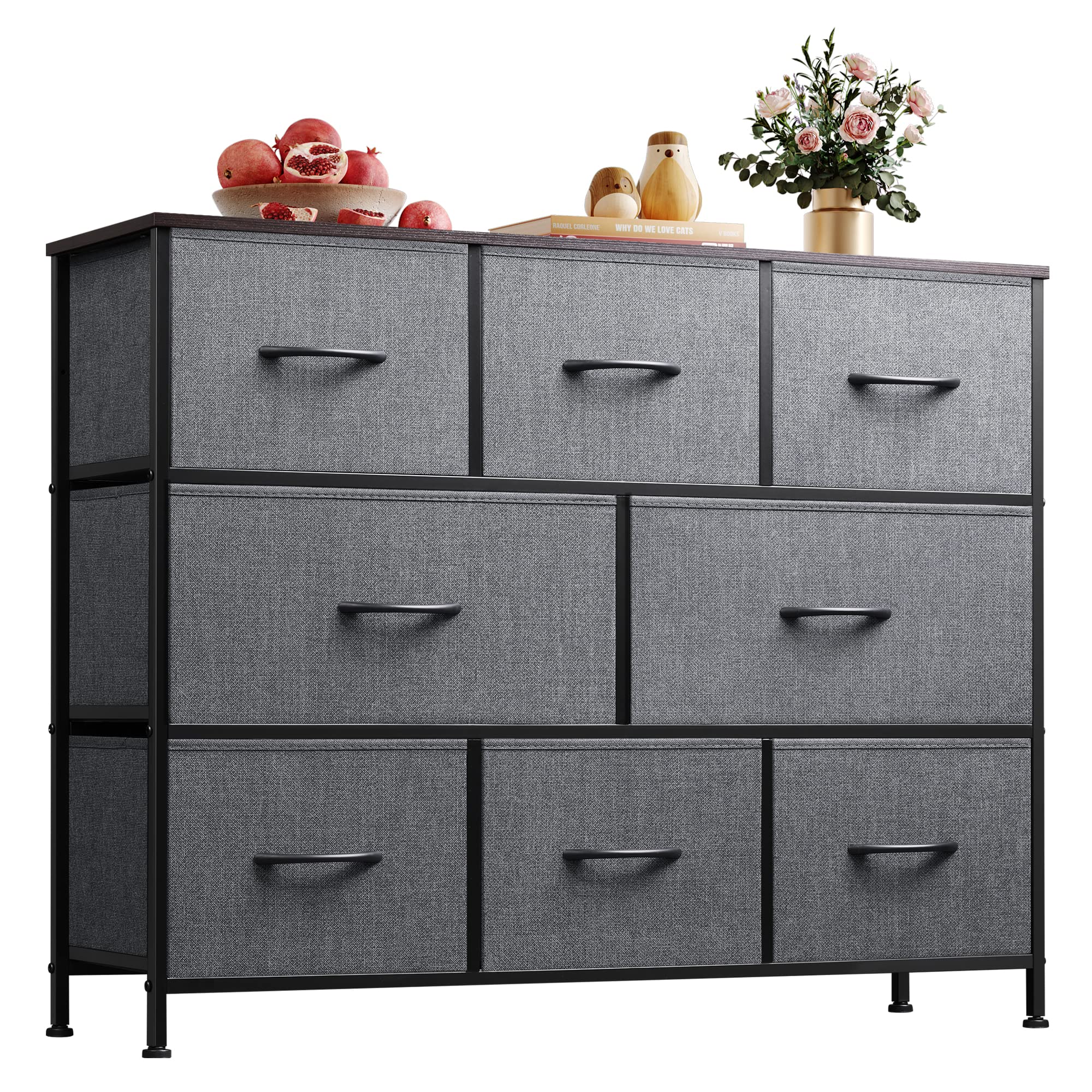 WLIVE Fabric Dresser, Storage Drawer Unit, Bedroom Dresser TV Stand for 32 40 43 inch TV, Wide Dresser with 8 Large Deep Drawers