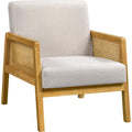 Yaheetech Beige Accent Chair, Armchair with Wood Legs, Mid Century Living Room Chair, Linen Fabric Lounge Chair for Bedroom Read