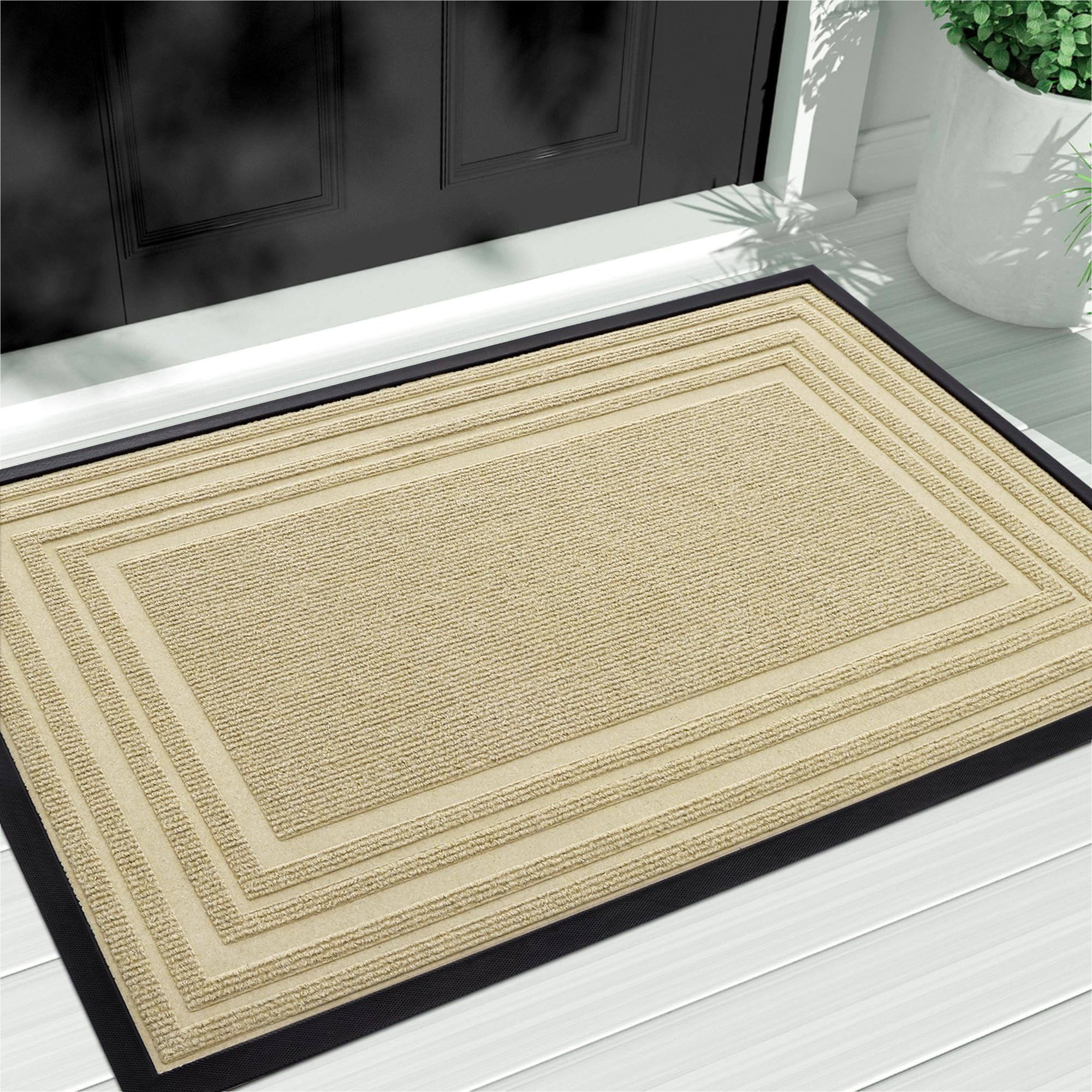 Buganda Floor Door Mat, Heavy Duty Doormat Outdoor Indoor, Natural Rubber Mat, Non Slip, Low Profile Outdoor Mat for Home Entran