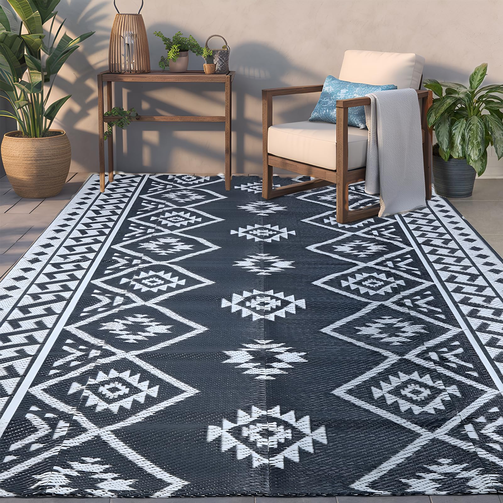 LILIOFFIC Outdoor Rug for Patio Clearance, 5x8 Waterproof Plastic Patio Mat, Reversible Camping Rugs, Rv, Porch, Deck, Camper,