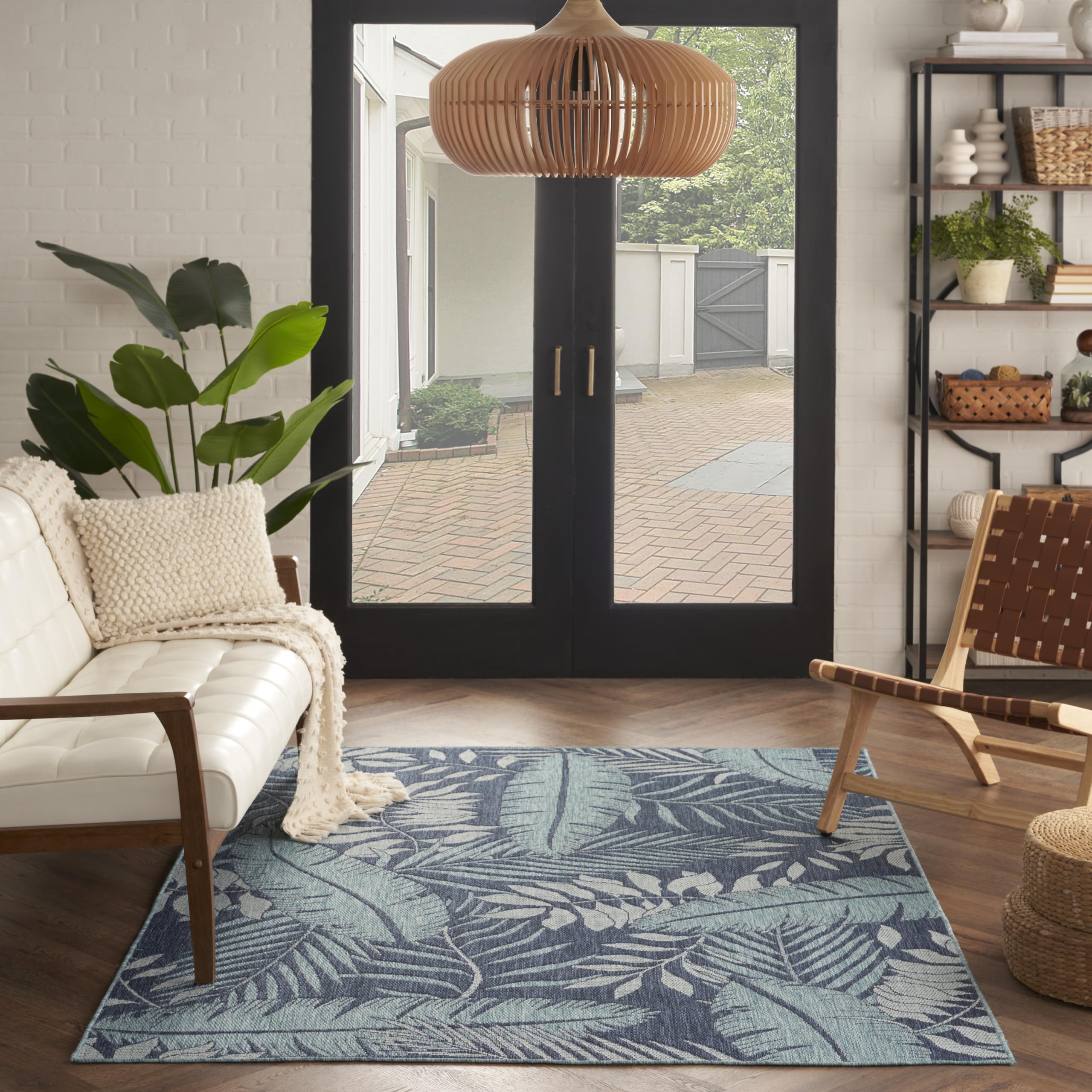 Nourison Garden Oasis Indoor-Outdoor Navy 6 x 9 Area Rug, Easy Cleaning, Non Shedding, Bed Room, Living Room, Dining Room, Bac