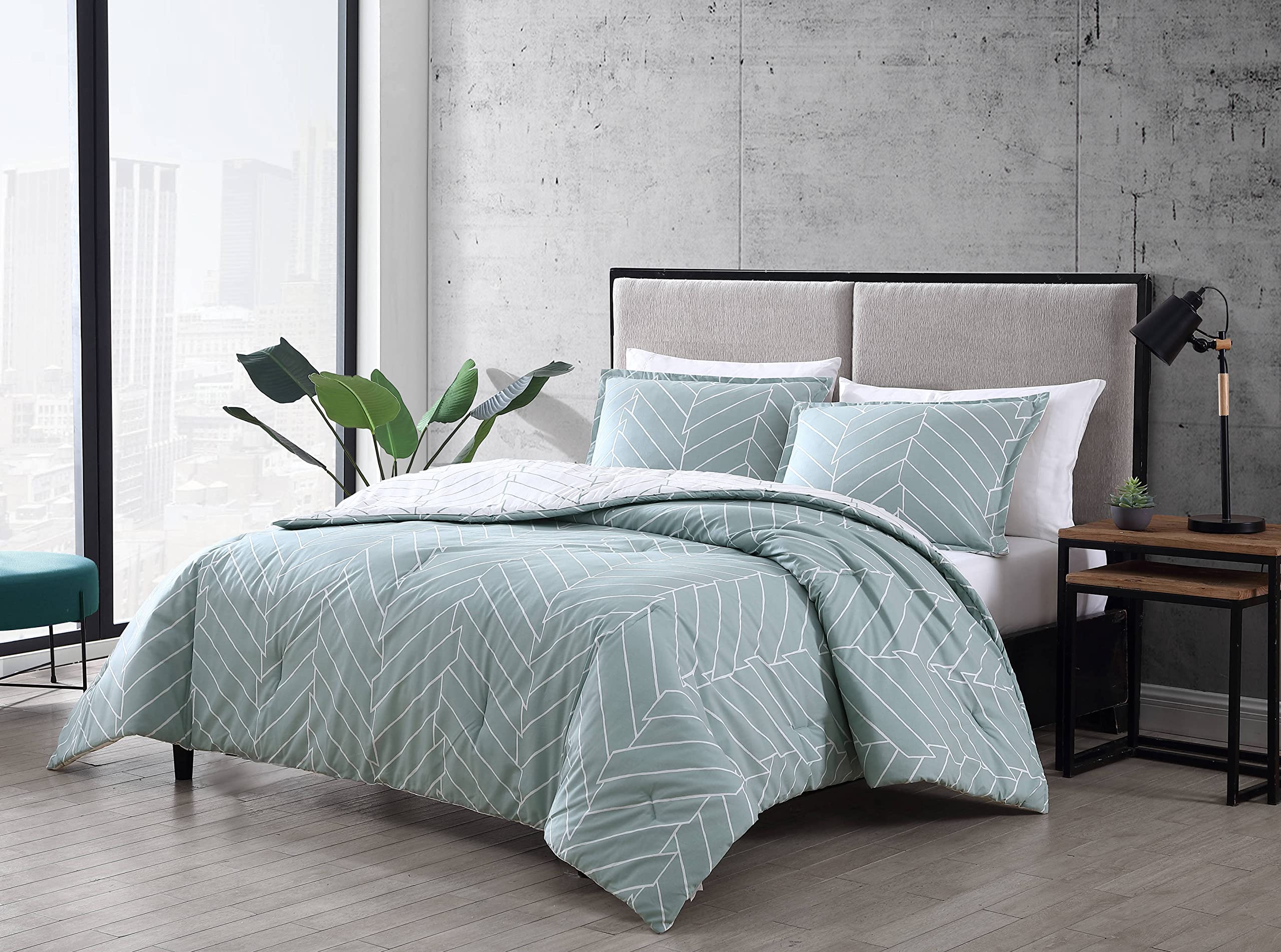 City Scene Ceres Cotton Comforter Set, Queen, Mint
