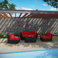 Modway Camfora Outdoor Wicker Patio 5 Piece Sofa Set in Espresso with Red Cushions