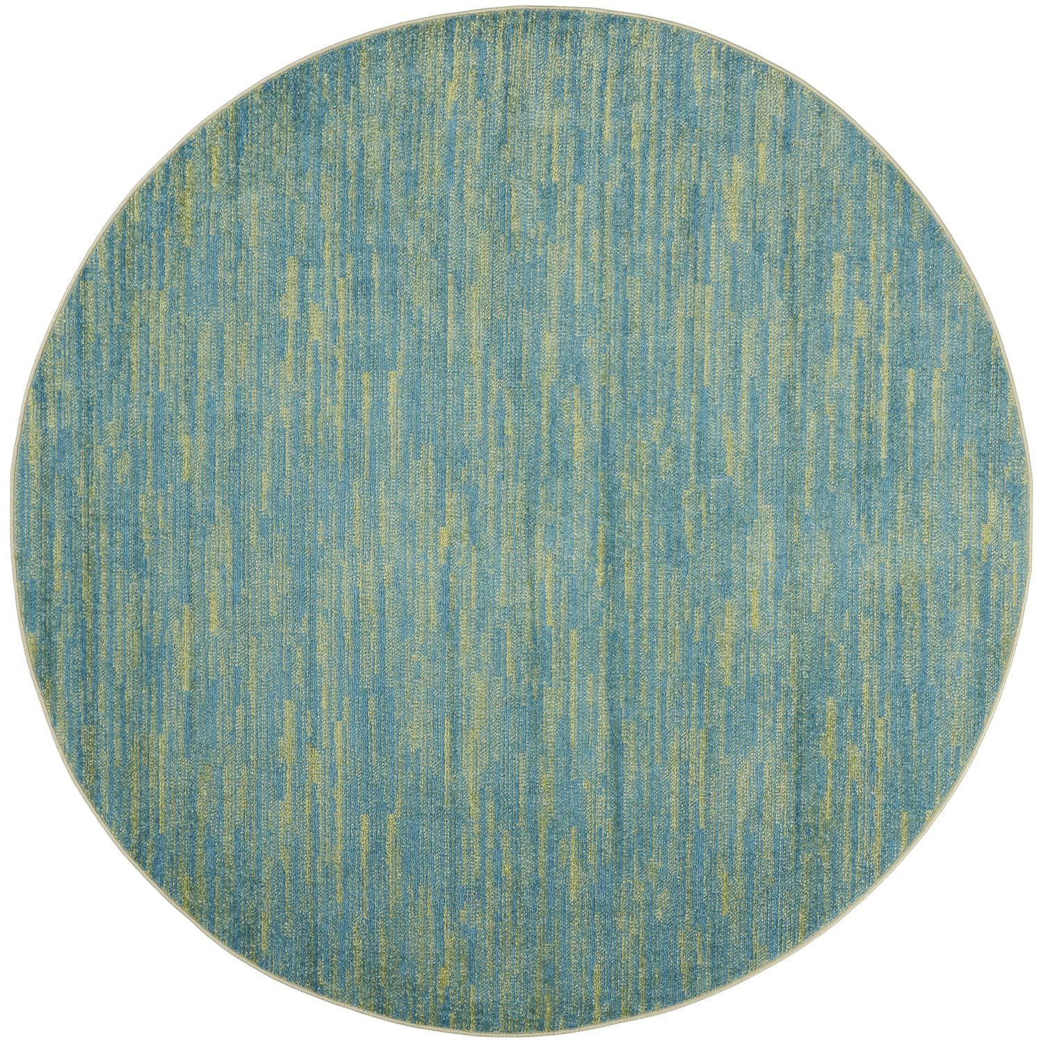 Nourison Essentials Indoor/Outdoor Blue Green 6 x Round Area Rug, Easy Cleaning, Non Shedding, Bed Room, Living Room, Dining Ro